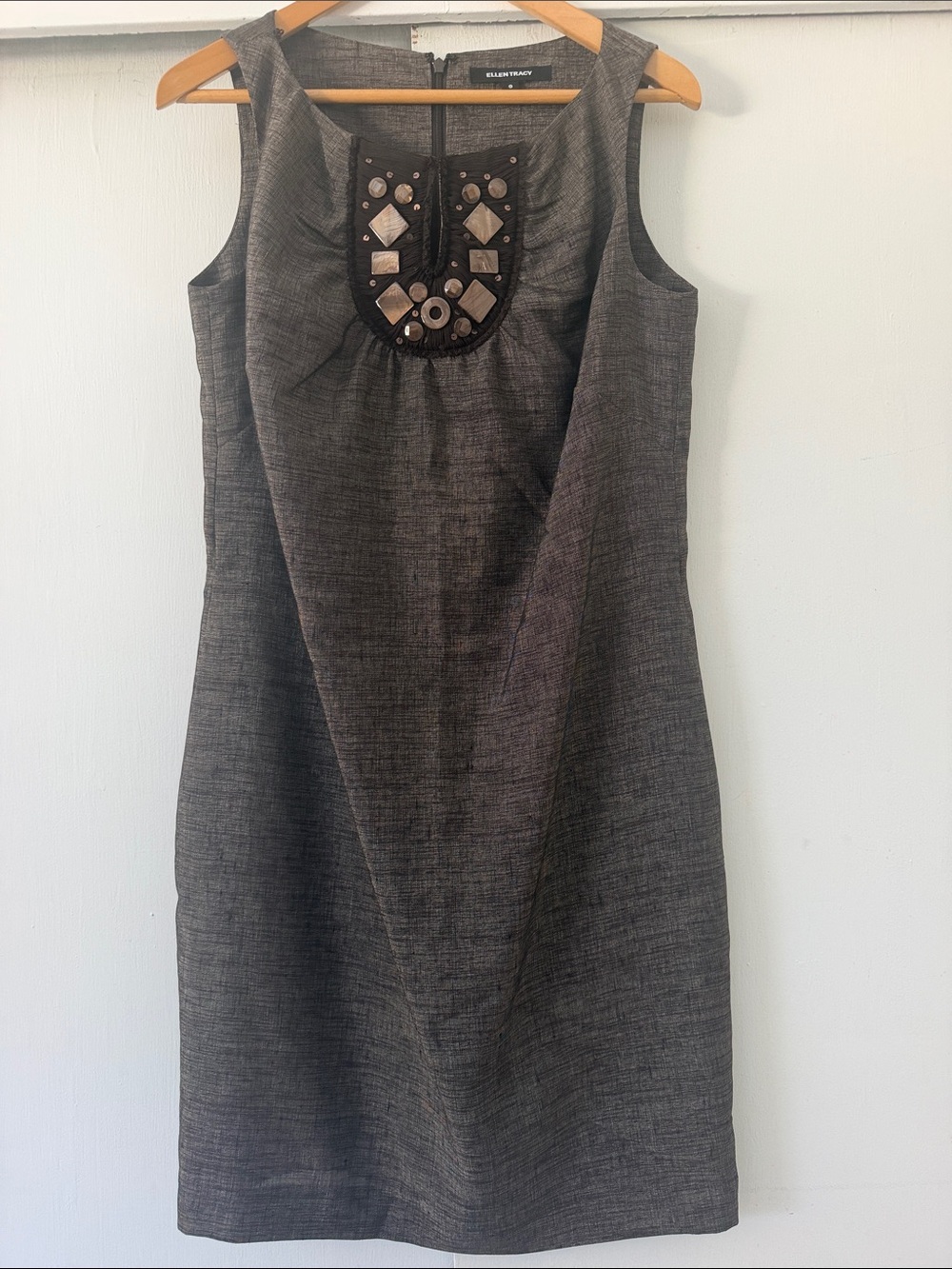 Ellen Tracy Brown Beaded Sheath Dress Size 8